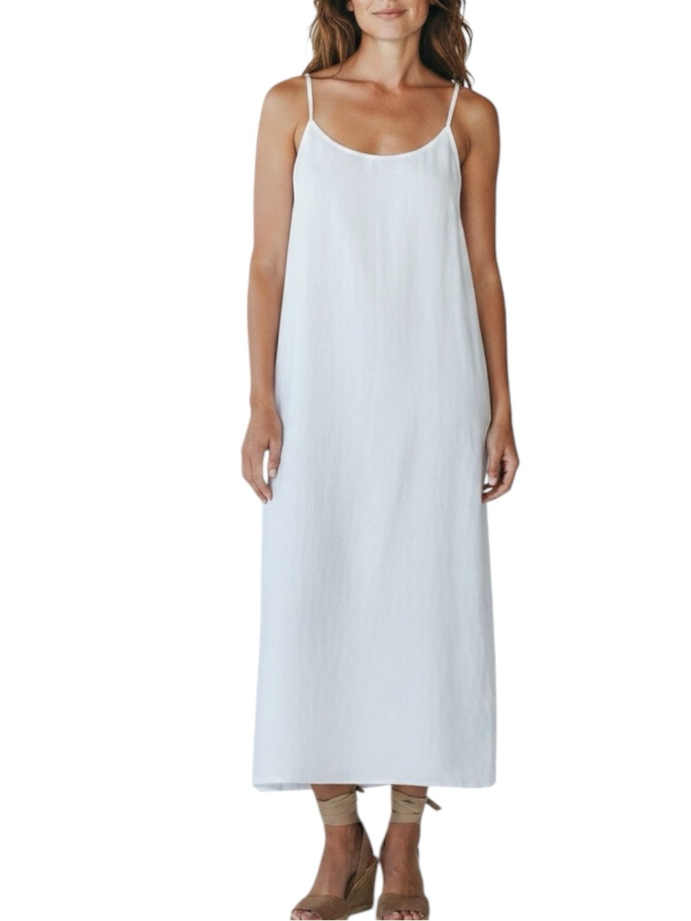 A NEW DAY Linen Spaghetti Strap Slip Maxi Dress in White Size Large -- SIMPLE